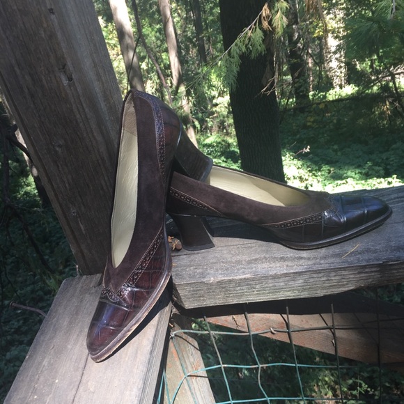 Paloma made in Italy brown leather and Swede pumps,HP 24 - Picture 1 of 9